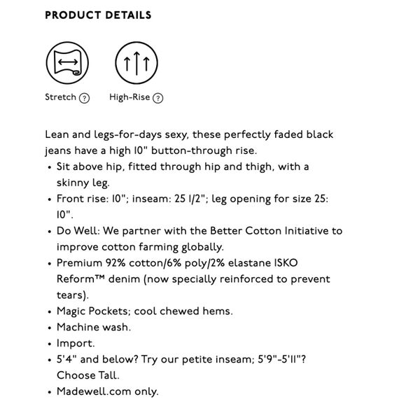 NEW! Madewell Petite 10" High-Rise Skinny Jeans in Berkeley Black Size 28P - Picture 9 of 11